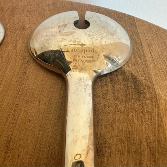 SOLD Kate Spade x Lenox Large Salad Bowl and Serving Utensils Silver Black White - Picture 15 of 16